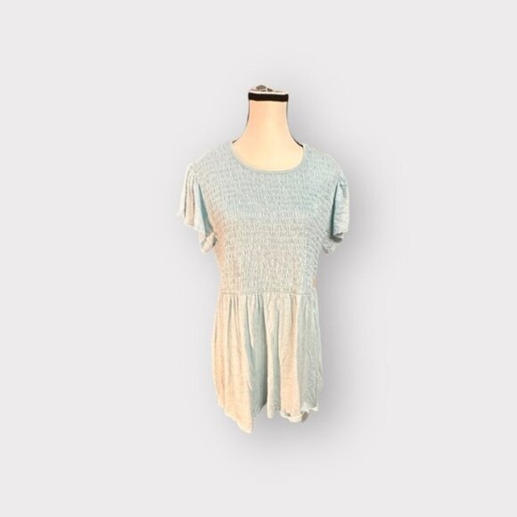 NWT Womens torrid 1 Aqua Light Blue Babydoll Cotton Crew Neck Smocked Bodice Top - Picture 9 of 14